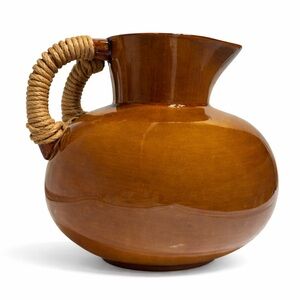 Vintage Z Gallerie Vase Sedona Rust Brown‎ Glaze Ceramic Pitcher Woven Hande